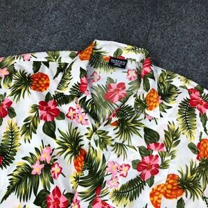 Pacific & Co Mens Large Hawaiian Shirt White Tropical Pineapple Hibiscus Floral